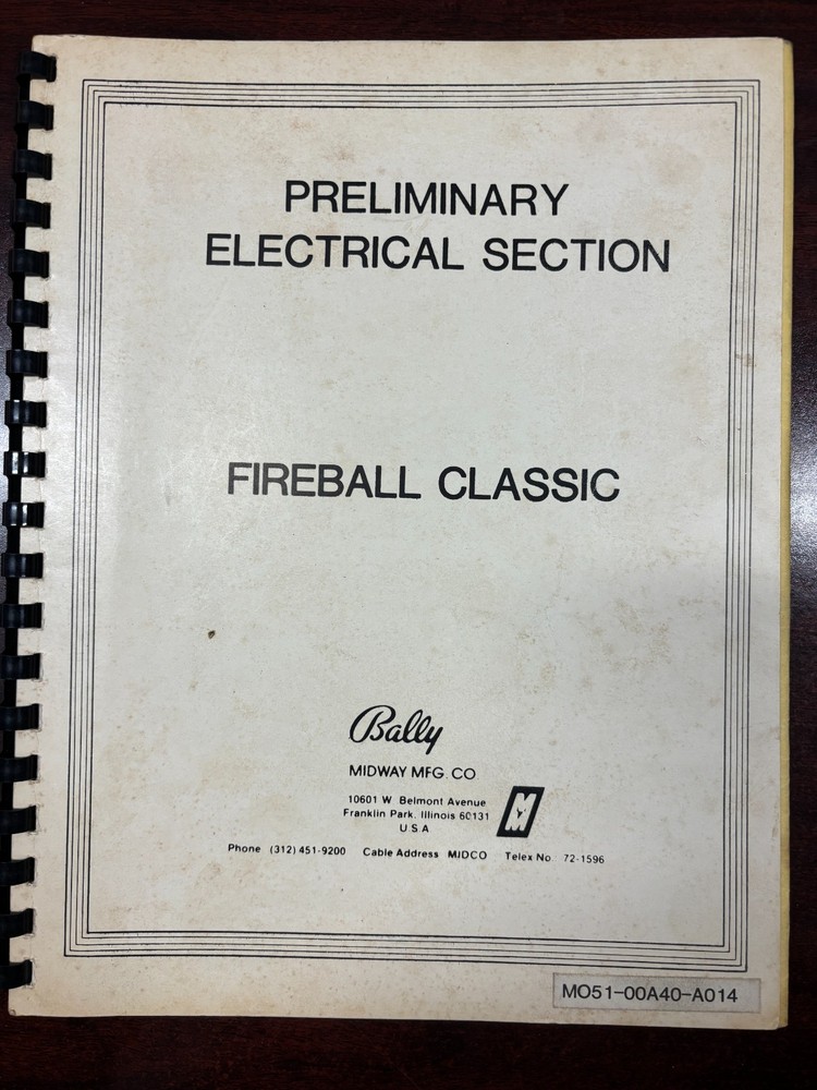 ORIGINAL-BALLY-FIREBALL CLASSIC-PRELIMINARY OWNERS SECTION-ELECTRICAL SECTION