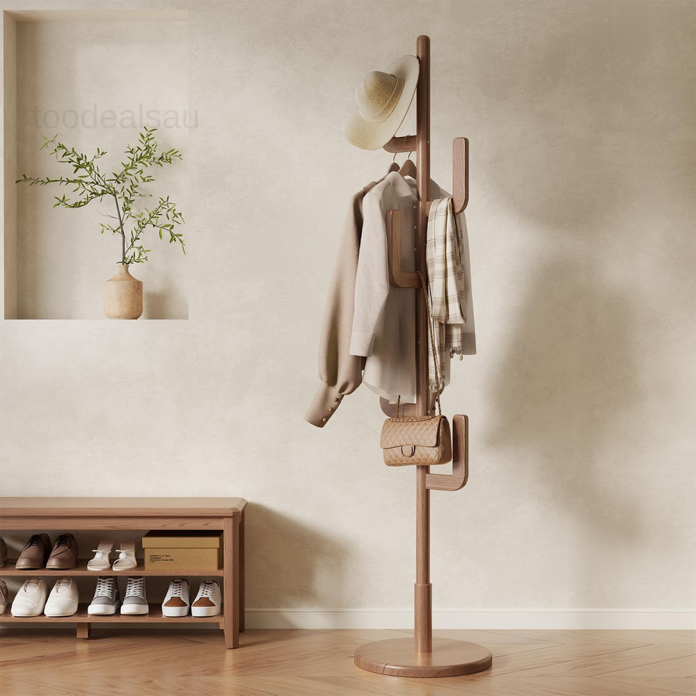 Solid Wood Cactus Coat Rack, Freestanding Rack With 6 Walnut