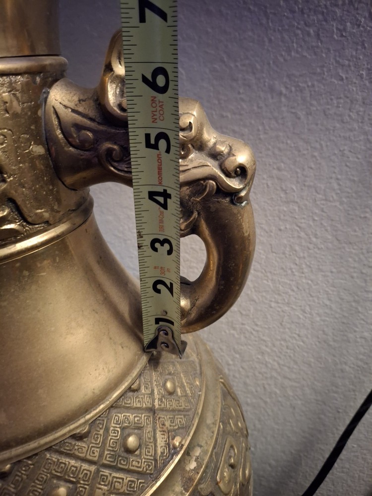 Oriental Brass Vase With Foo Dragon Handles