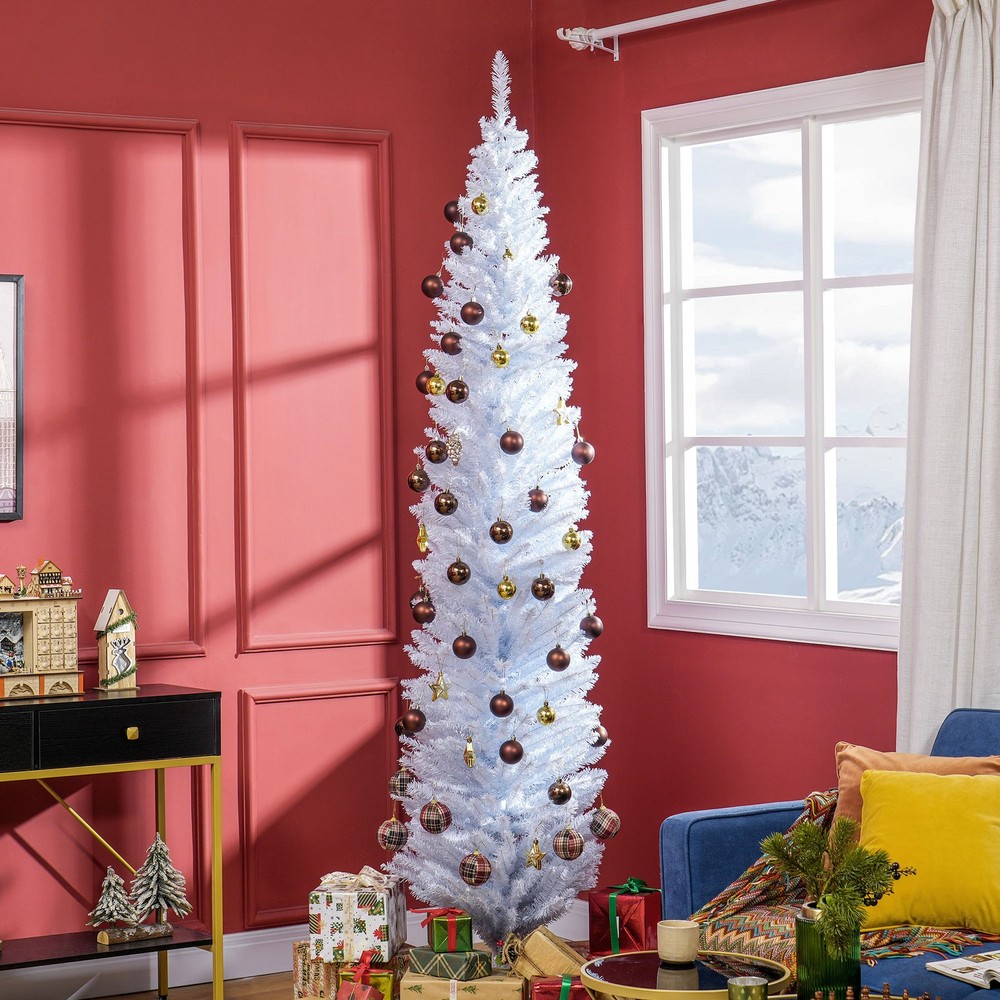 8ft Unlit Pencil Artificial Christmas Tree - Realistic Branches 618 Tips White