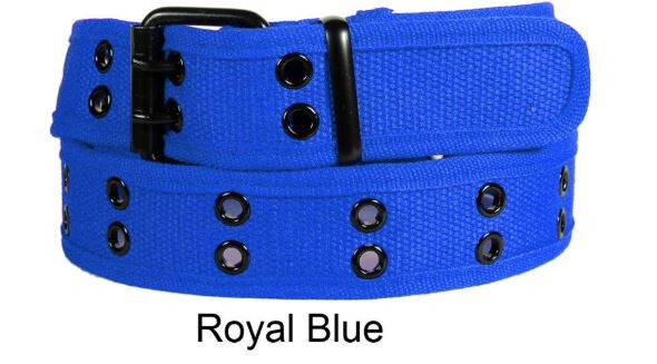 Blue Double Row Grommet Black Belt 2 Hole Canvas Web Stud Biker Punk Goth Emo