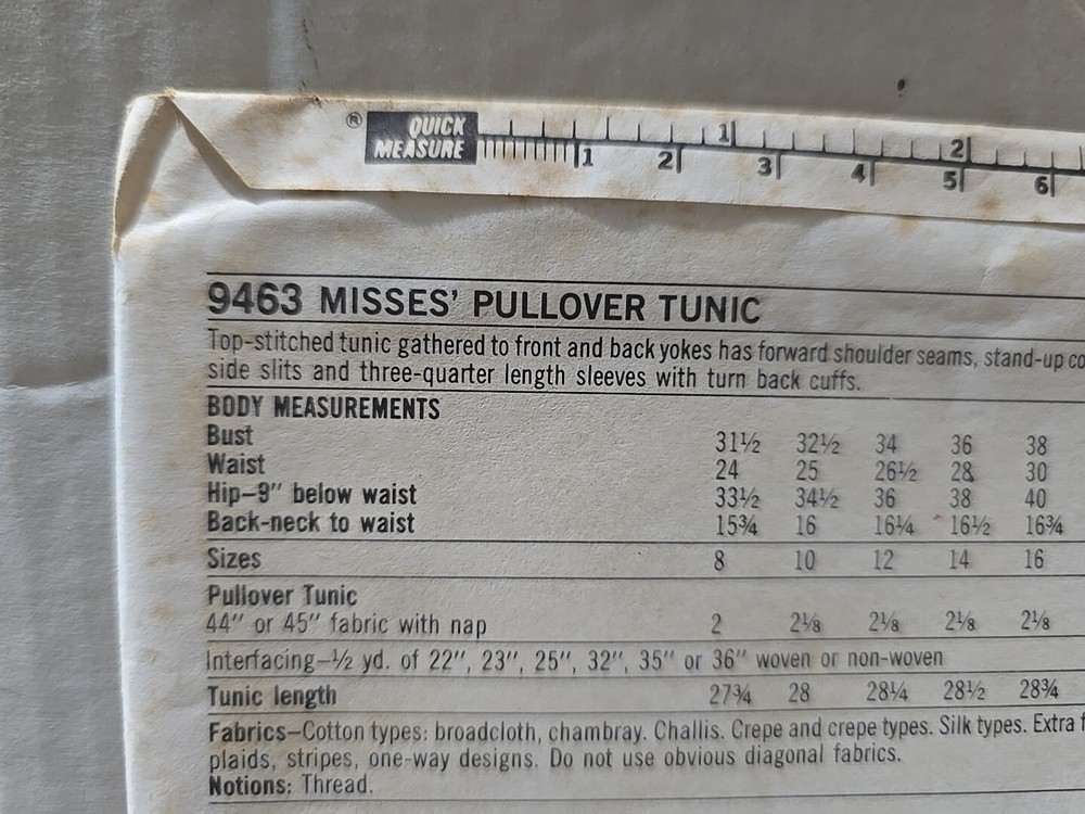 Simplicity Sewing Pattern 9463 Misses Pullover Tunic Size 12-14-16 -UNCUT-FF-