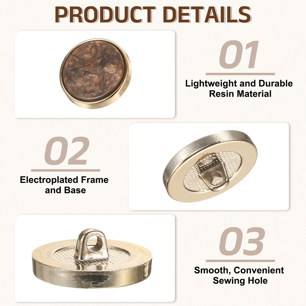 5Pcs Round Button, 23mm/0.9" Resin Decorative Pattern Button, Dark Coffee