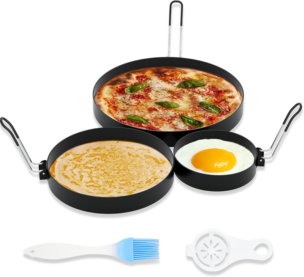 8" Omelet Ring, 6" Pancake Ring, 3.5" Egg Ring for Griddle Frying Eggs (Upgrade