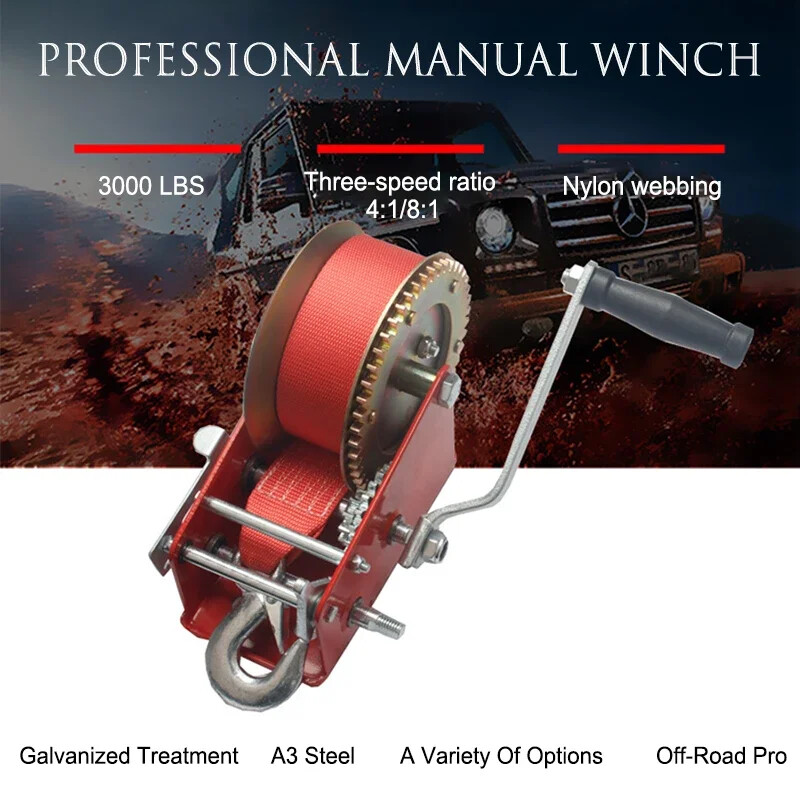 Manual Winch Nylon Webbing Winch Portable Vehicle-mounted Manual Winch Tools