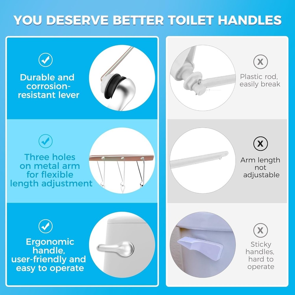 2 Pack Toilet Flush Handle Kit Universal Front Mount Lever Chrome Anti Rust Rod