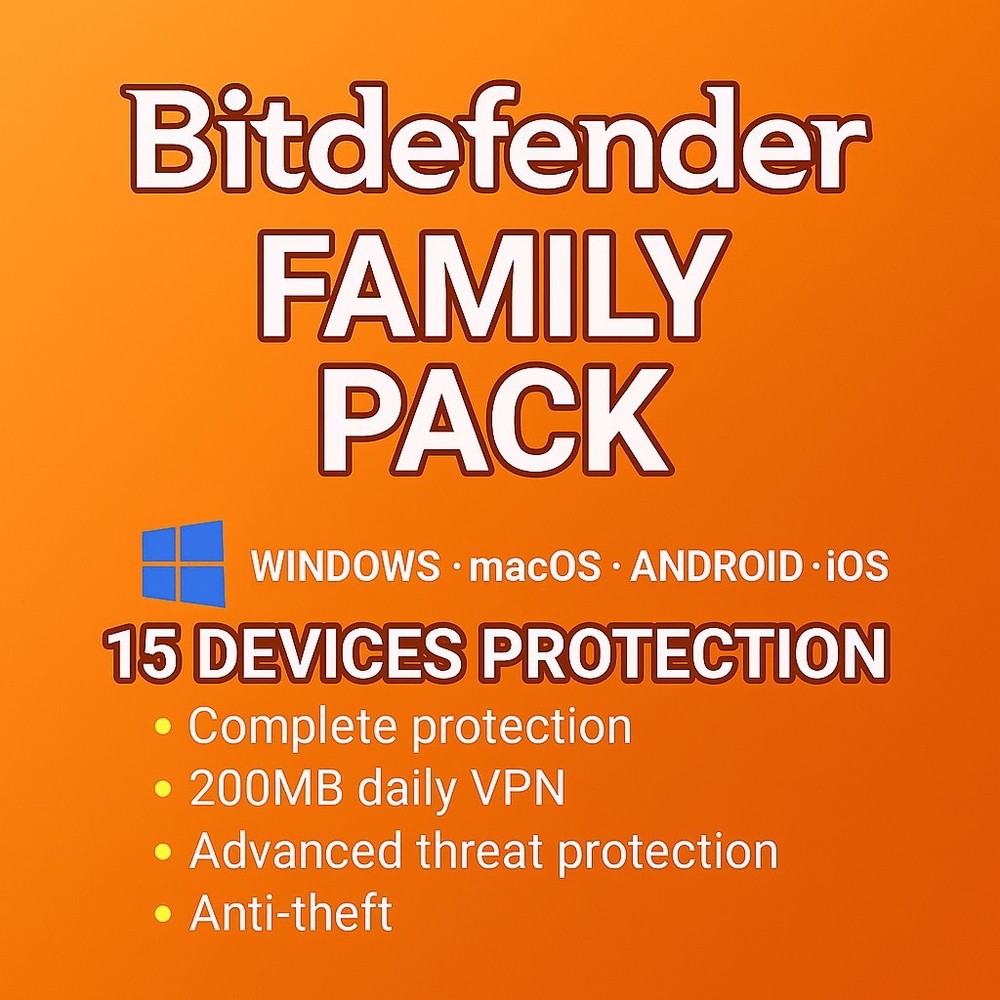 Bitdefender Family Pack | 15 Devices | 1-3 Years | Windows Mac Android