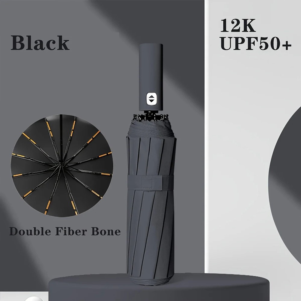 A fully automatic foldable umbrella with 12 ribs and reinforced structure for bo