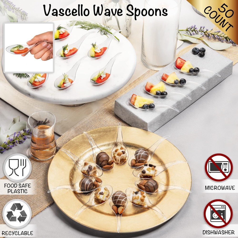 LSR LORESO 50 Pcs Mini Appetizer Wave Spoon - Clear Platic Tasting Spoons for...