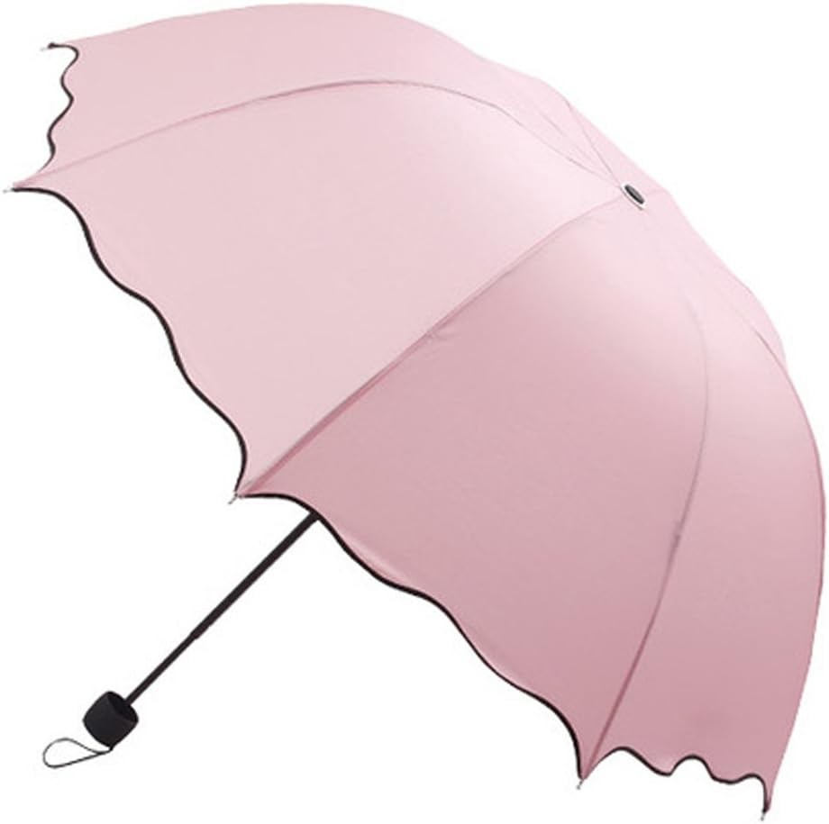 ACEFAST INC Dome Parasol Sun-rain Umbrella,Triple Folding Ruffled pink