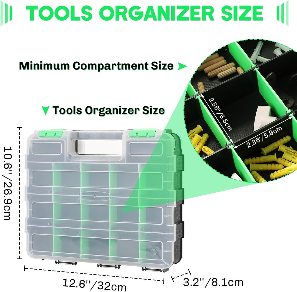 Small Parts Organizer | Storage Case Tools Box 34-Compartments Double Side Orga