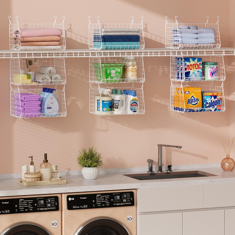 3Tier Hanging Laundry Basket Organizer：Foldable Wire Shelf Laundry Room Organ...