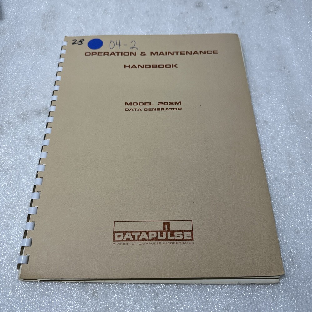 Datapulse Model 202M Data Generator Operation Handbook 37000-115