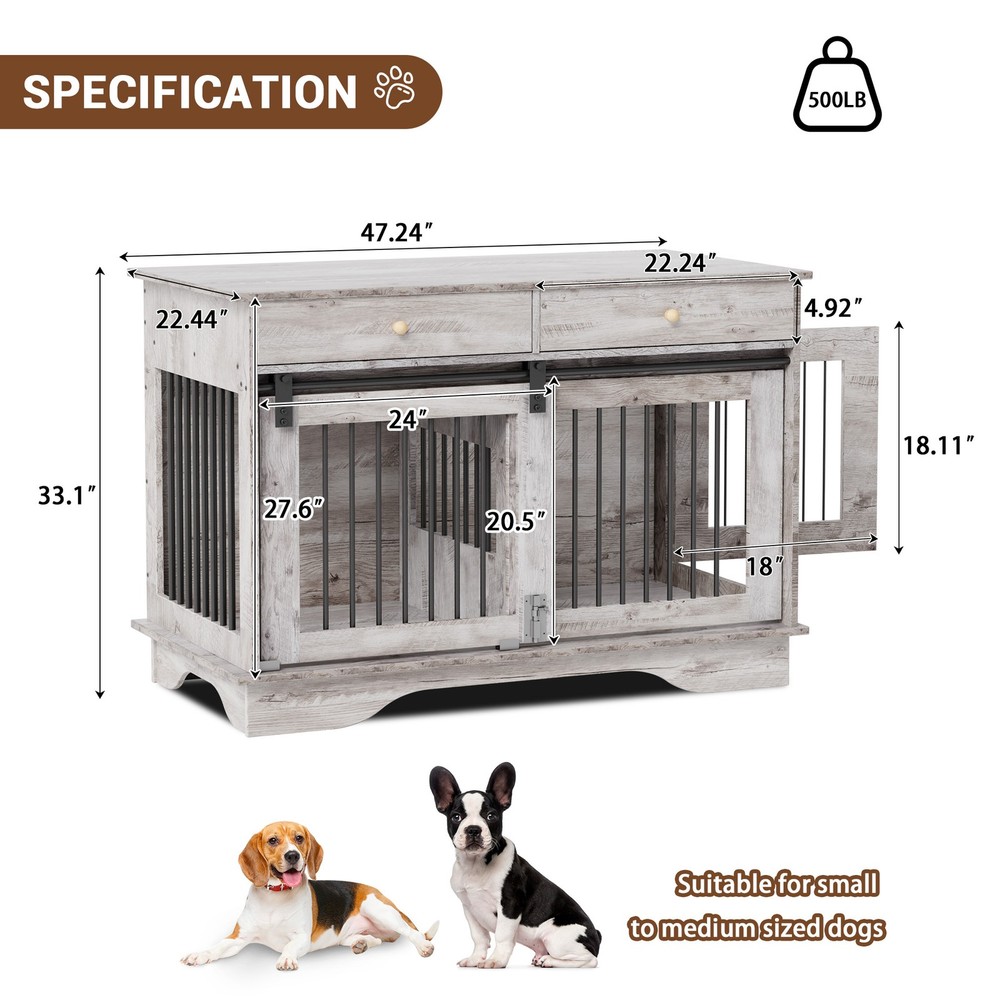 Dog Cage with 2 Storage Draws & Removable Divider for Large/Medium/Small Dogs