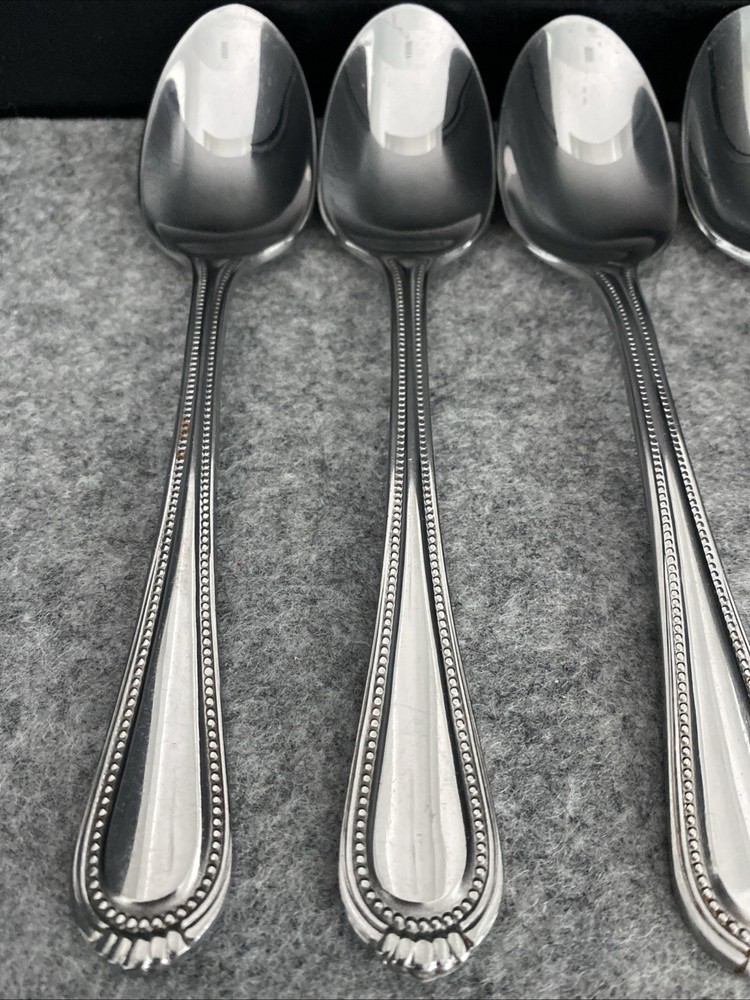 4 Oneida Stainless Countess Glossy Beaded Place Oval Soup Spoons Flatware