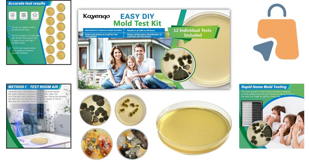 Indoor Mold Test Kit - 12 Tests for Air, HVAC, & Surfaces with Complete Guide