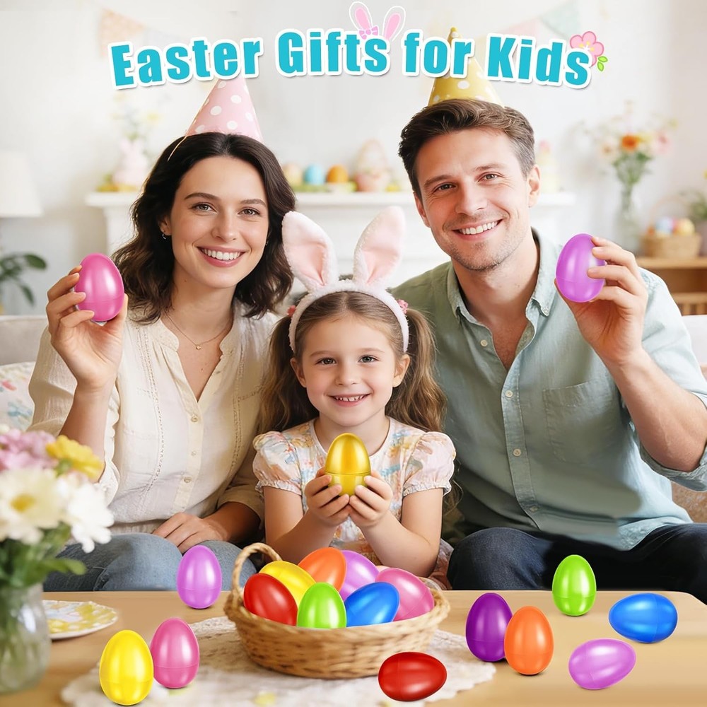 61 Pcs Plastic Easter Eggs Bulk,2.3" 60 Colorful Empty Easter Eggs Fillable Plus