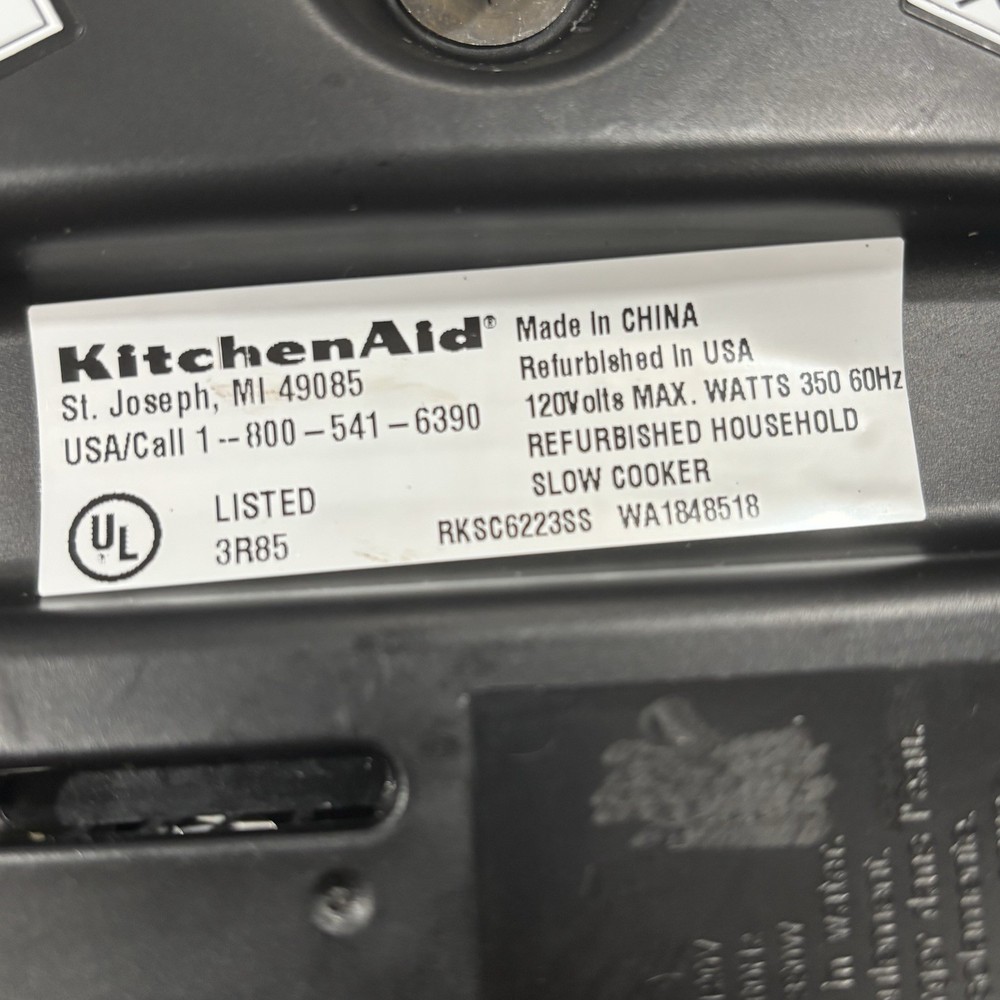 KitchenAid 6-Quart Slow Cooker with Solid Glass Lid - RRKSC6223SS Used Tested