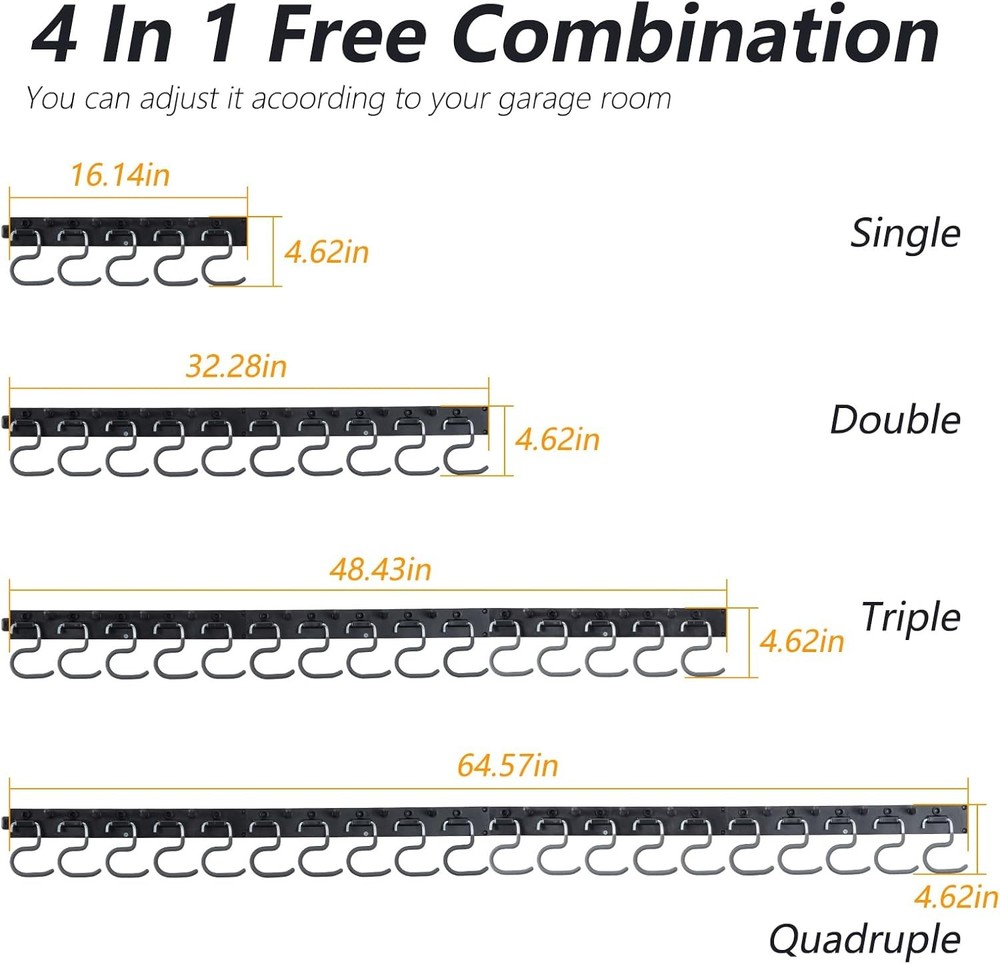 64'' Adjustable Garden Tool Organizer Garage Storage System W/ Hooks Wall Mount