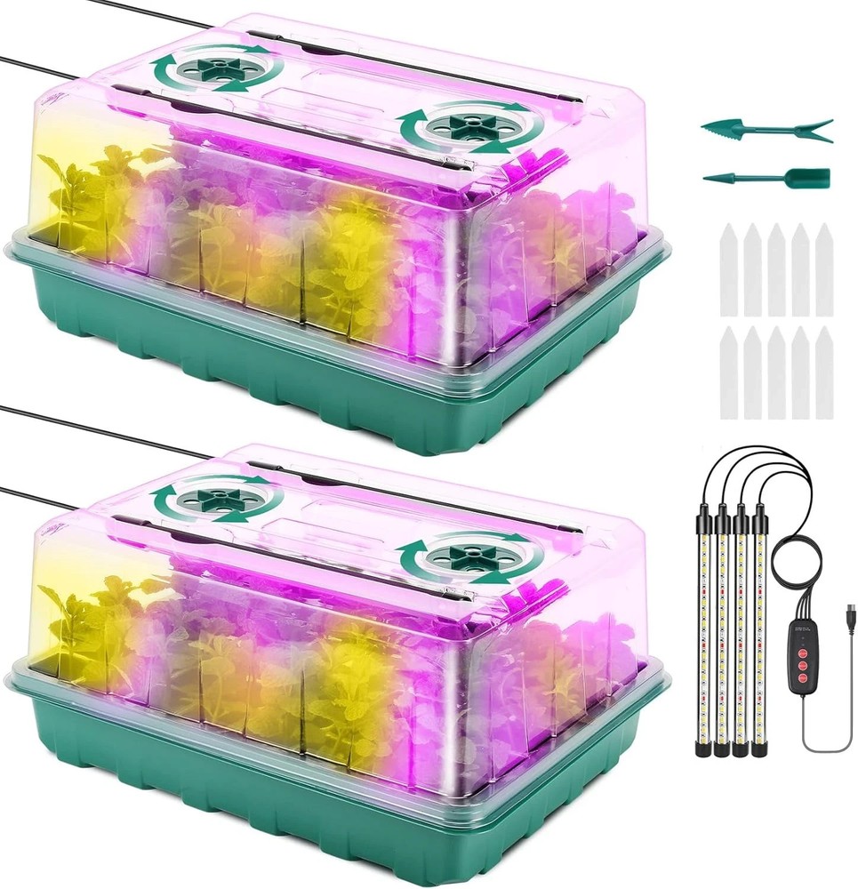 96 Cells Seed Starter Tray with Grow Light, Seed Starter Kit with Adjustable Hum