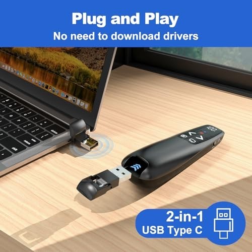 Wireless Presentation Clicker with Case, USB-C Red Laser Pointer for PowerPoint,