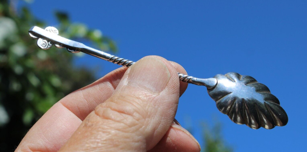Antique Silver Berry Spoon w/Twisted Handle Shell Shape-#B2
