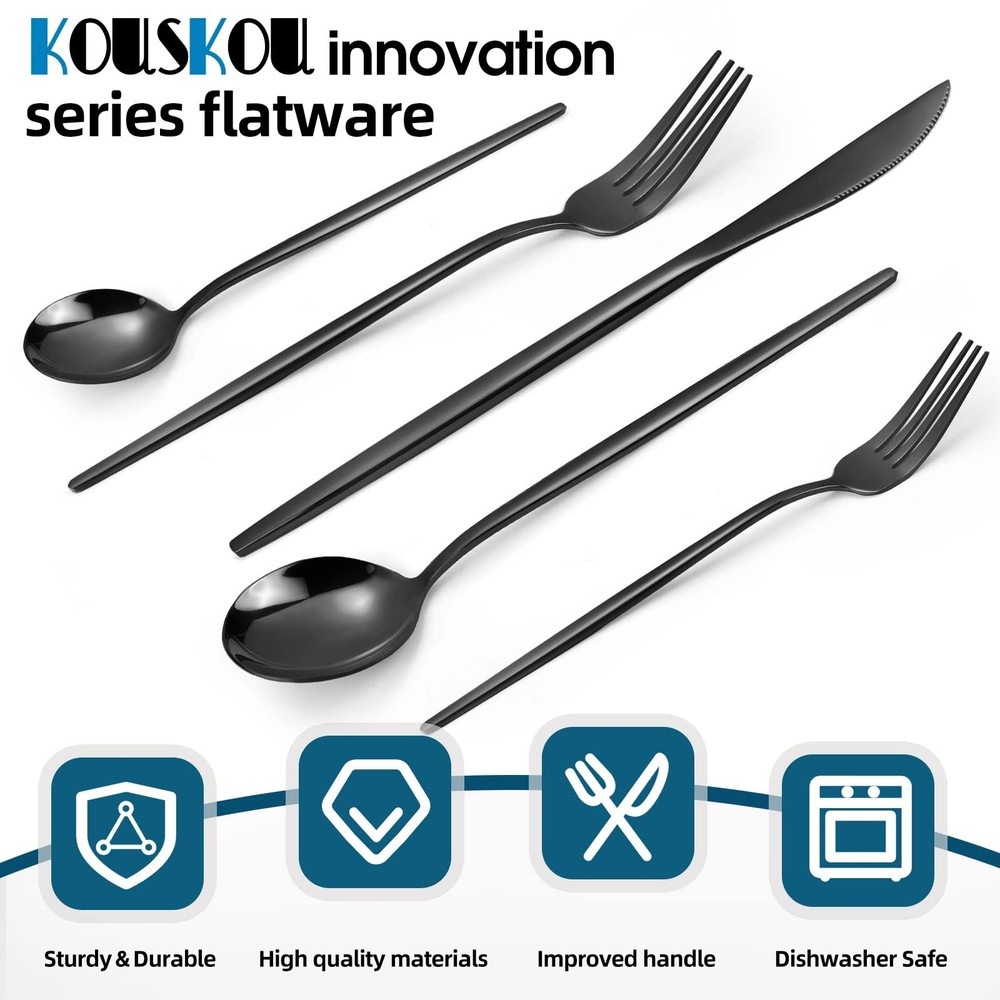 Mirror Black Silverware Set, 20-Piece Flatware Cutlery Sets Service for 4, Mi...