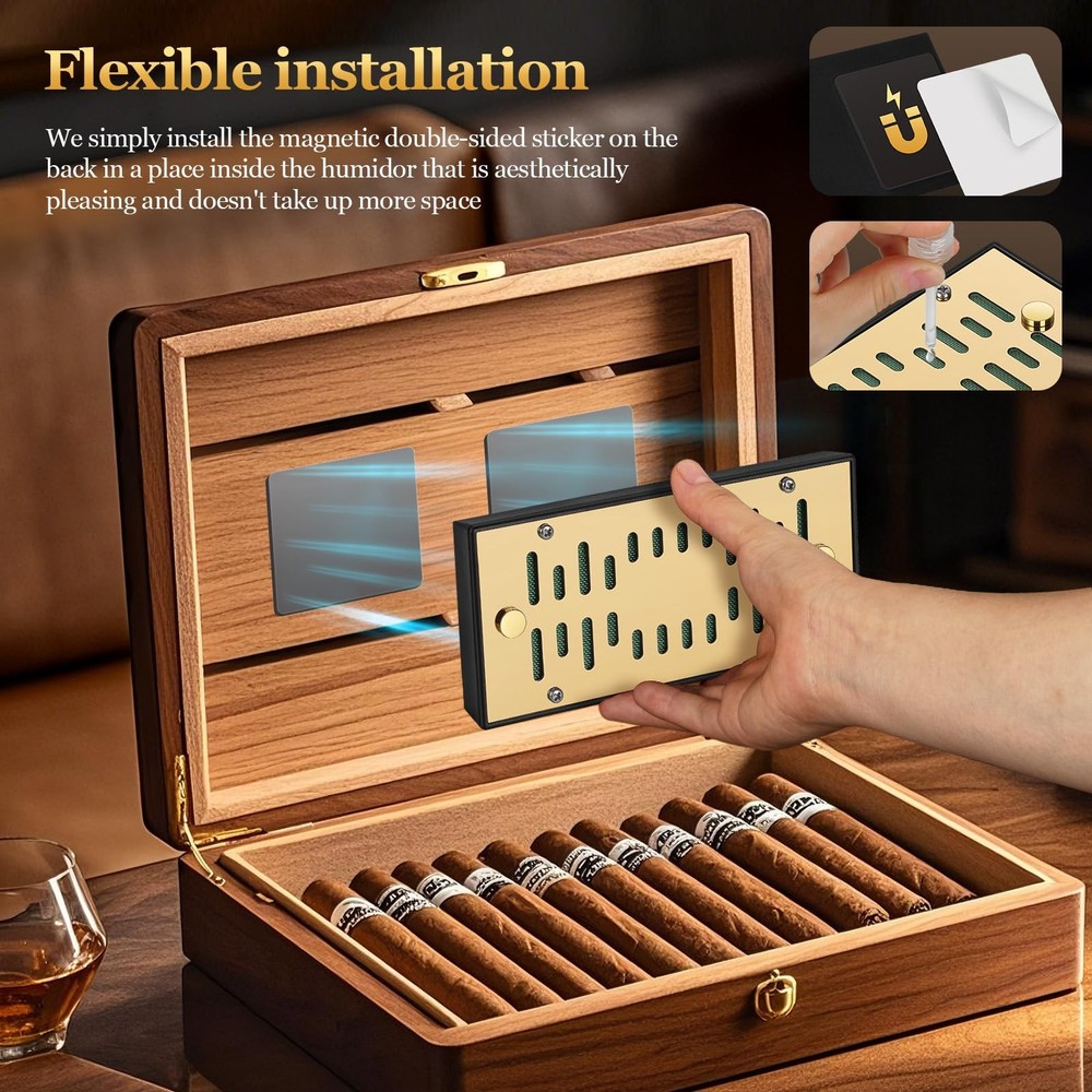 DXXULL High-end Cigar Humidifier, Rectangular 6.10*2.76*0.67, Gold