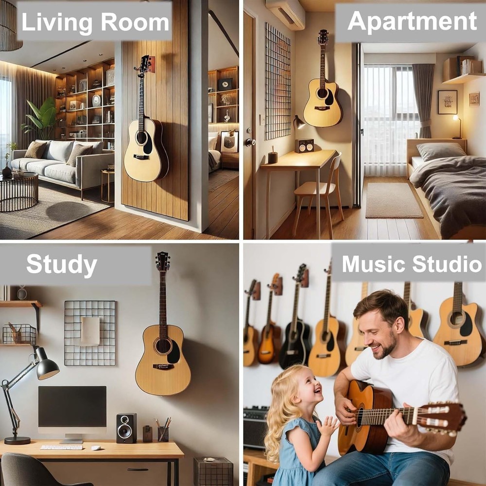 Quick Install Solid Wood Guitar Hanger Set - Perfect for Home & Studio Displays