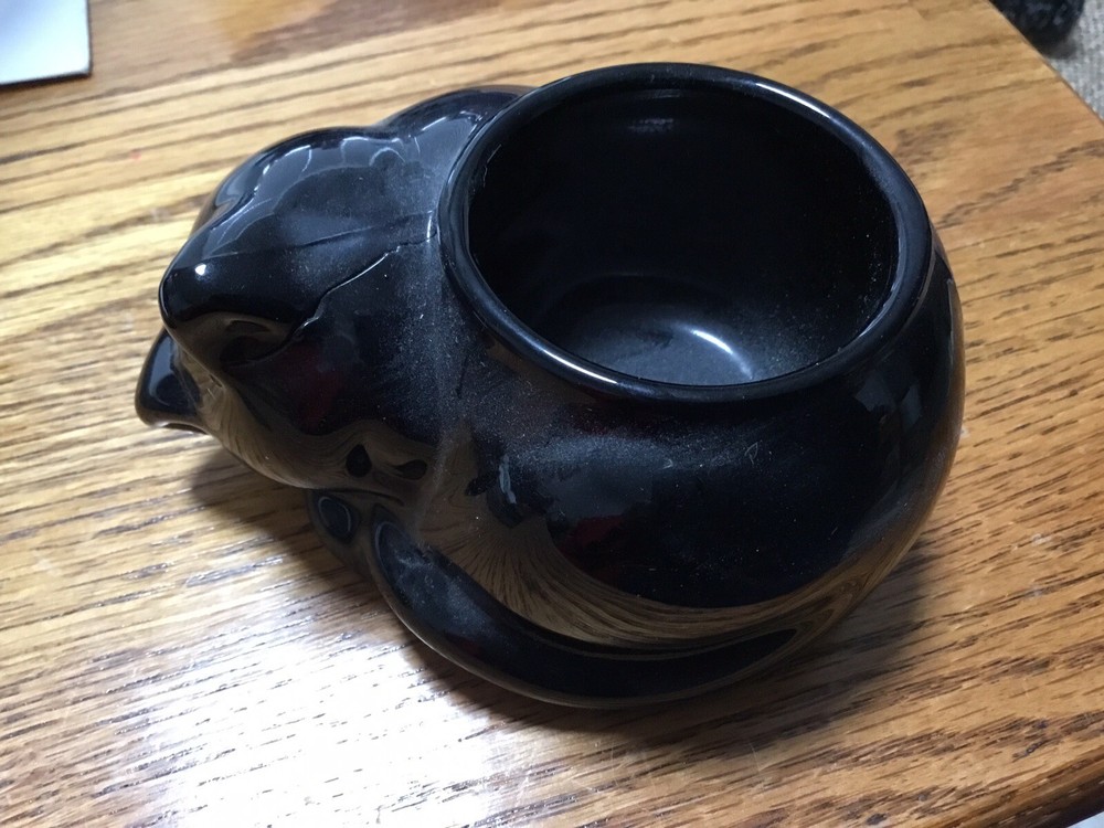 Black Glass Cat Dish
