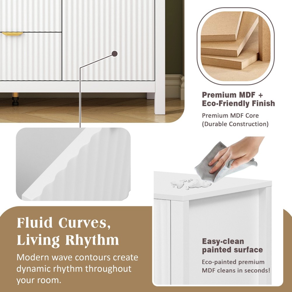 Wave Design Sideboard (3 Adjustable Shelves, 3 Drawers, Soft-Close Doors, Metal)