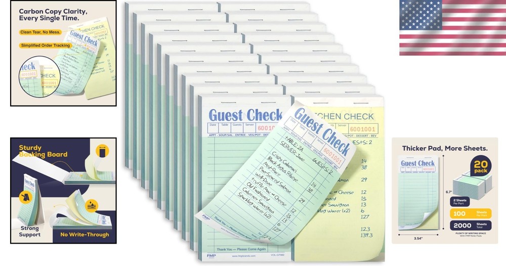 Server Order Pad - 2 Part Carbonless, 1000 Sheets