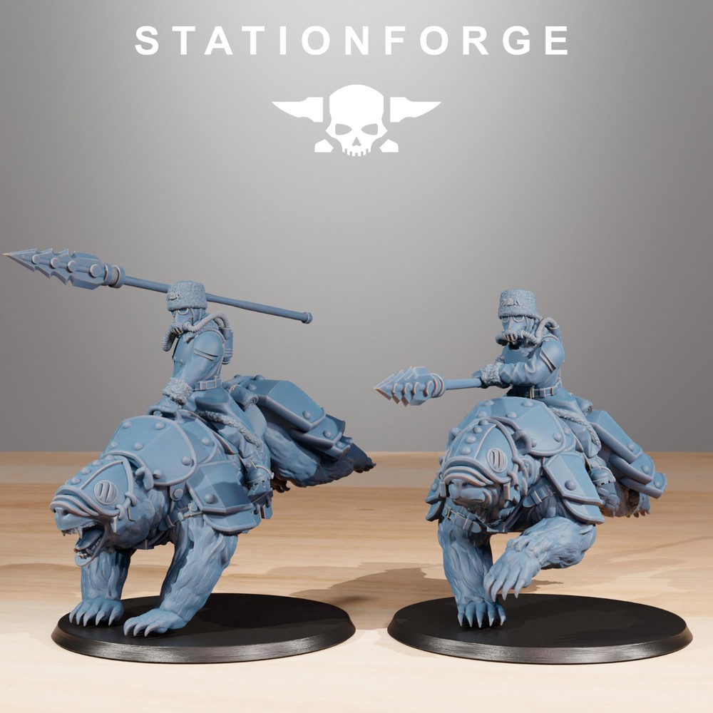 Grim Guard Bear Riders – Station Forge | UNPAINTED | 32mm Scale Miniature Set