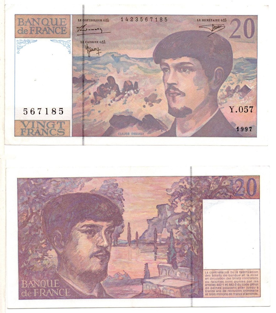 FRANCE 20 Francs (1997) P-151i, Extra Fine