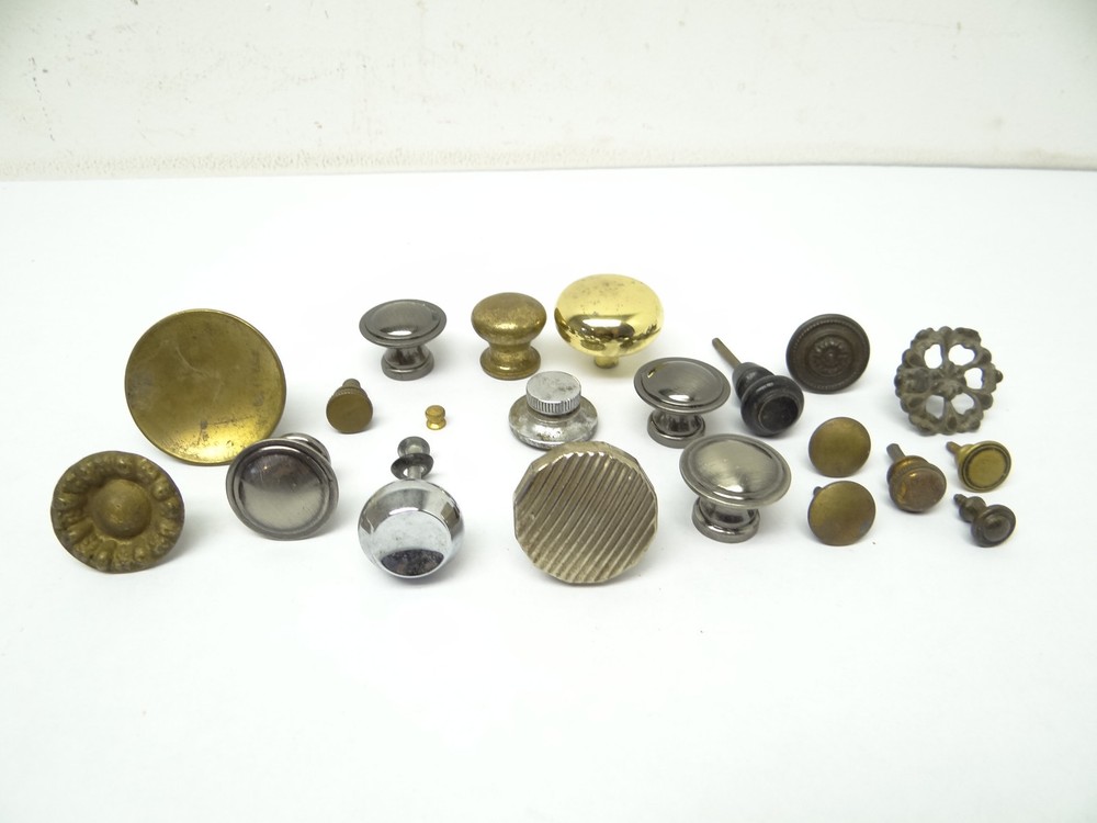 Antique & Vintage Used Old Mystery Metal Brass Drawer Pulls Hardware Round Knobs