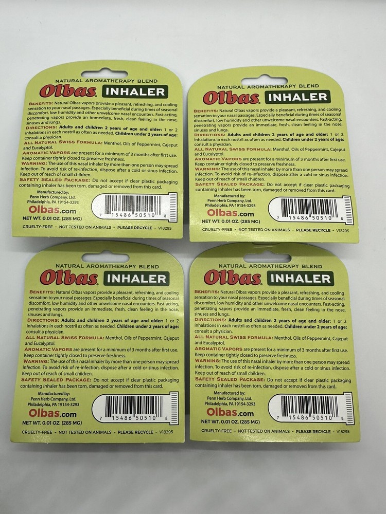 4 Olbas Inhaler Natural Aromatherapy Blend .01oz Ea