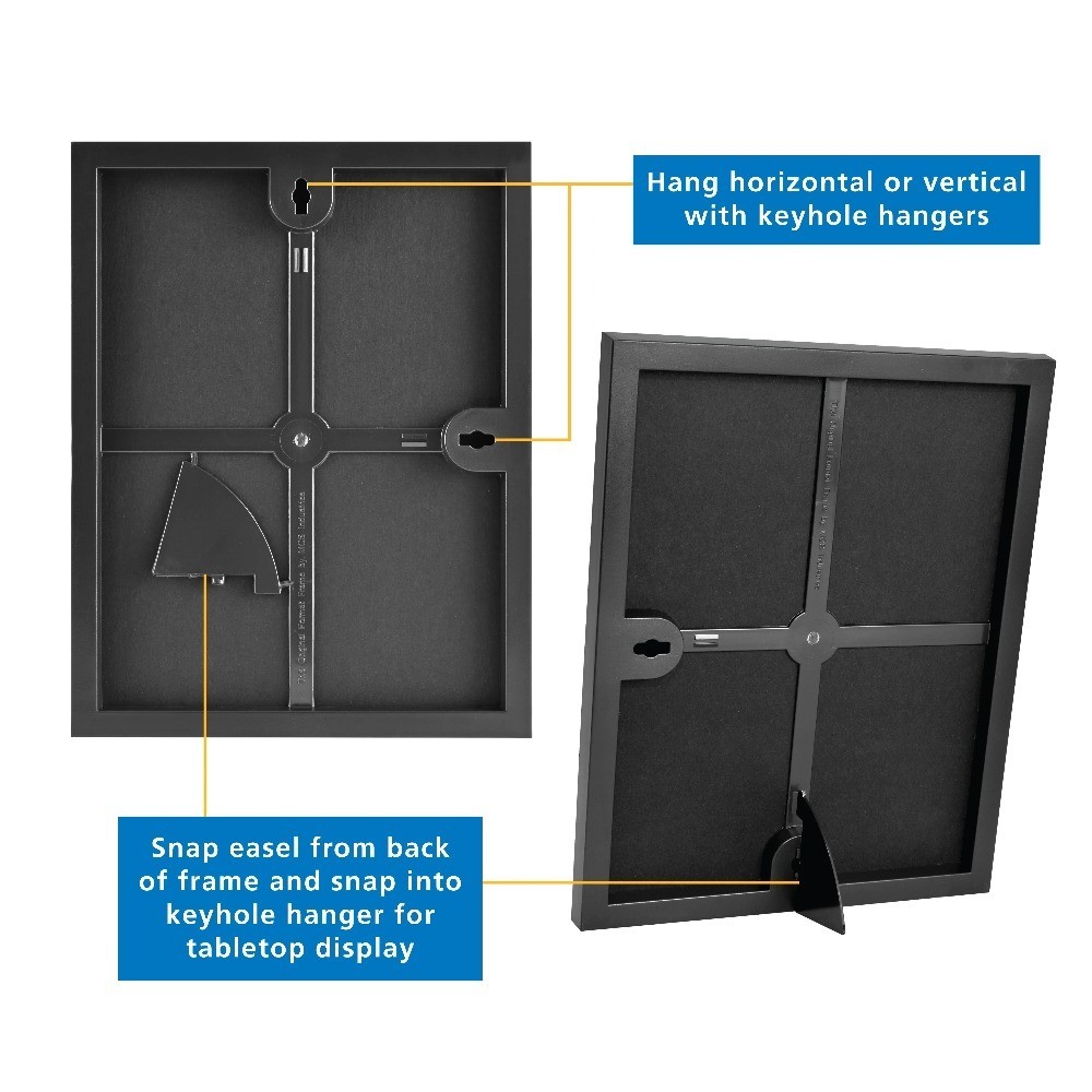 8.5x11 Black Front Loading Picture Frame Set of 3 Wall Photo Frames Document