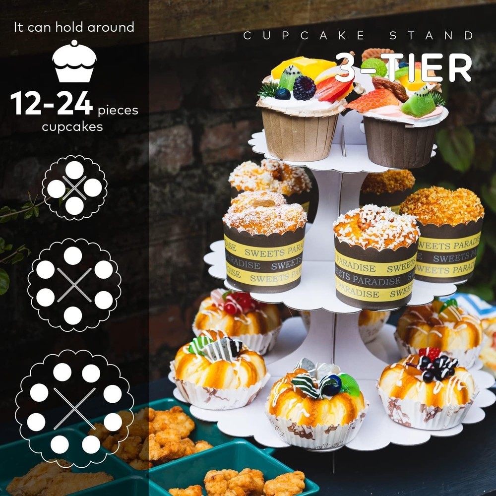 Versatile White Cardboard Cupcake Tower - Perfect for Celebrations & Easy to Use