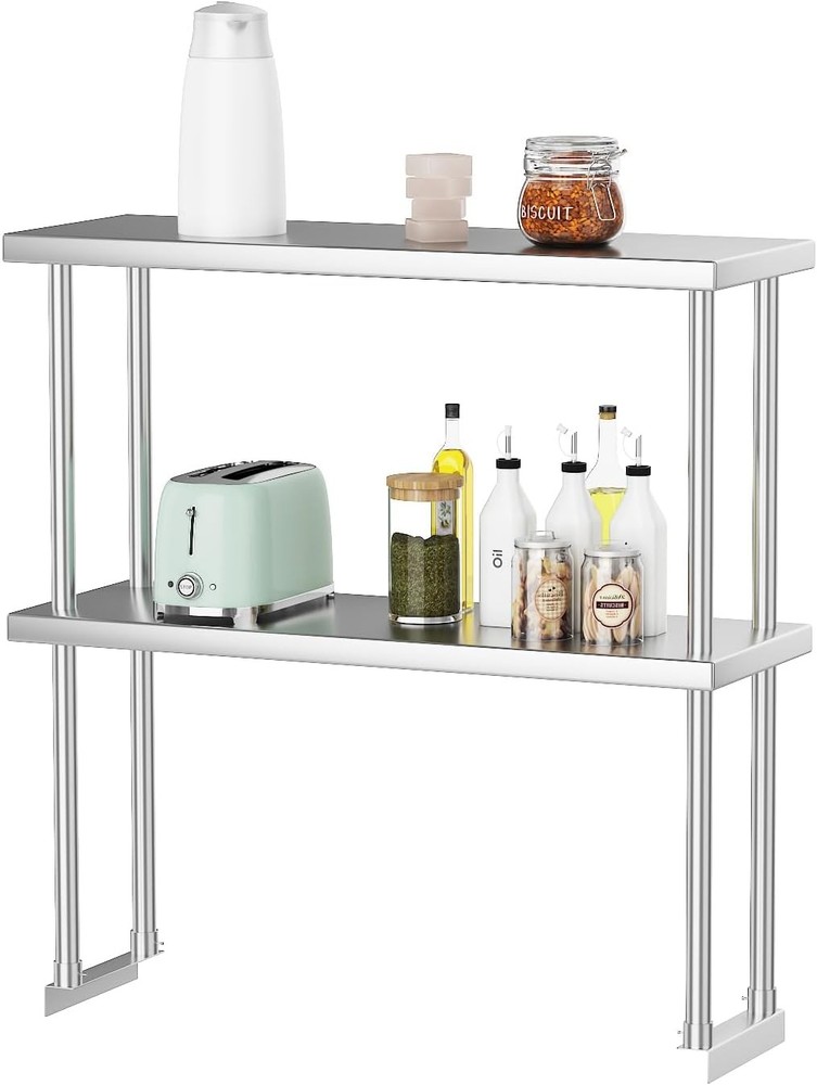 12"x36" Stainless Steel Overshelf for Prep & Work Table, 2-Tier Adjustable Shelf