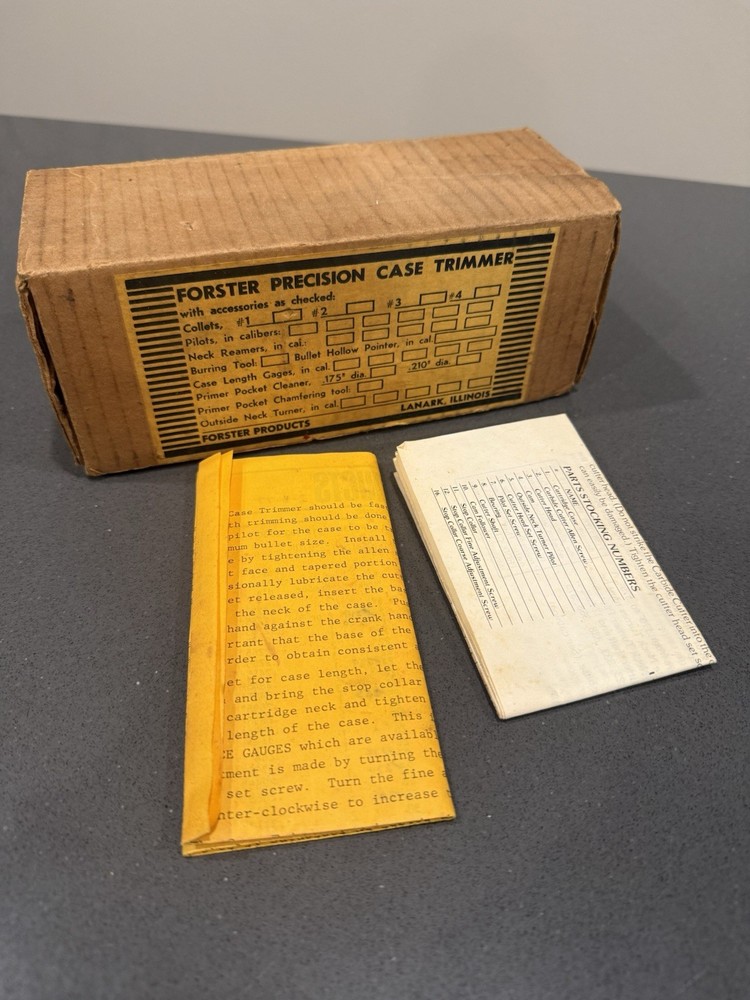 Forster Case Trimmer Original Cardboard BOX + Instructions **Empty Box**