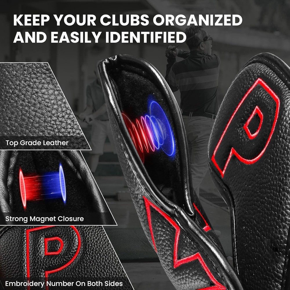 Golf Iron Covers Set Strong Magnetic Closure Value 10 Pack, Double Side Number S