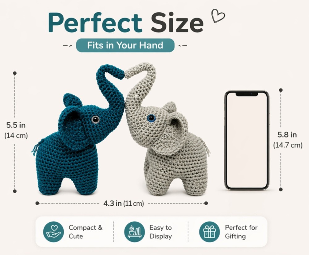 Elephant Crochet Kit 2 Pack for Beginners Amigurumi DIY Set with Video Tutorial