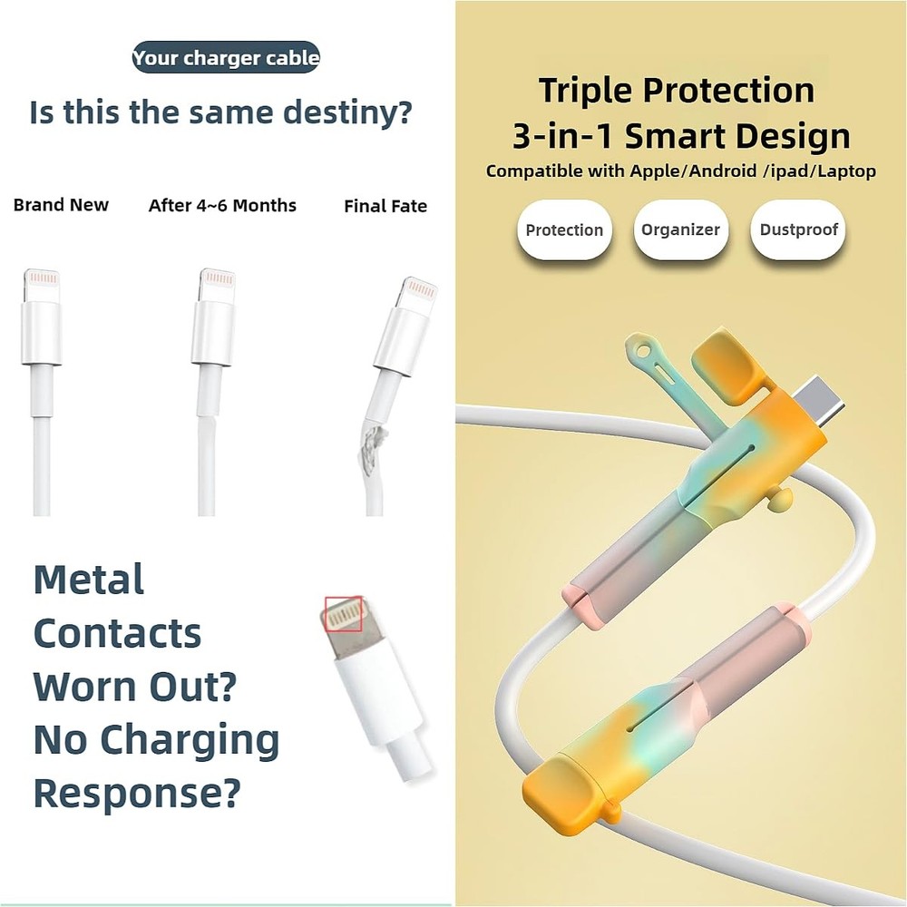 Compatible with: iPhone, Android, Type-C cables, Pink+Yellow...