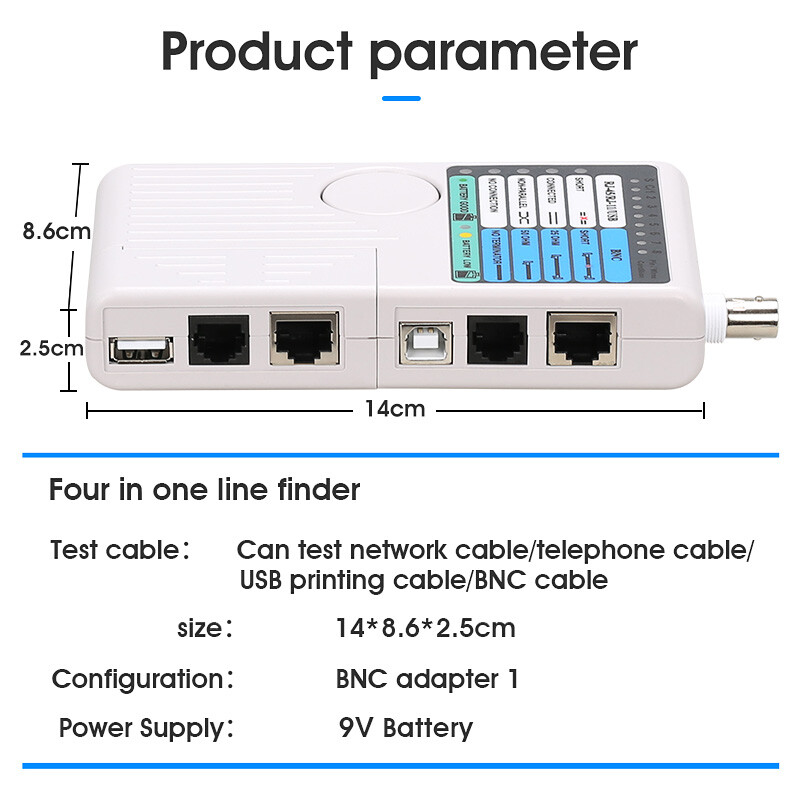 Remote RJ11 RJ45 USB BNC LAN Network Cable Tester for LAN Cable Tracker Detector