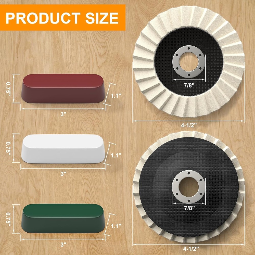 BURMONG 8 Pcs Wool Polishing Wheel & Compound Kit – 5 Buffing Wheels (4-1/2"...