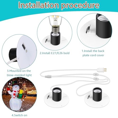Blow Mold Light Kit Replacement,for MB48 E27 E26 Single Bulb Cord White 2 Set