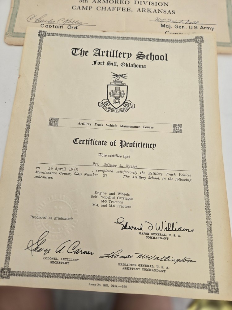 1955 Paper Military Document Lot Army: Awards,Training,Certification