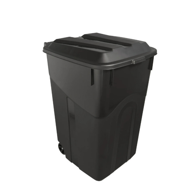 2 Pack,Hyper Tough 45 Gal Wheeled Heavy Duty Plastic Garbage Can, Attached Lid