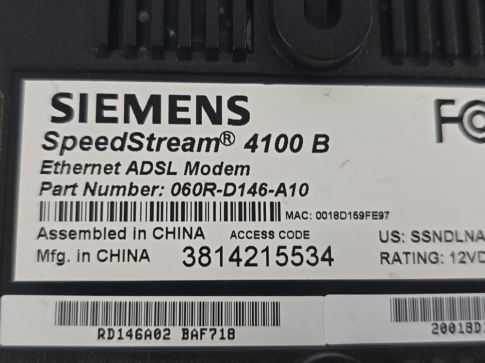 Siemens SPEEDSTREAM 4100B Ethernet DSL Modem 060R-D146-A10