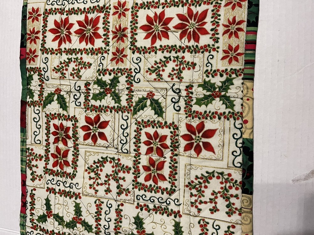 Handmade Patchwork Christmas Table Runner Red Green 38” X 14”